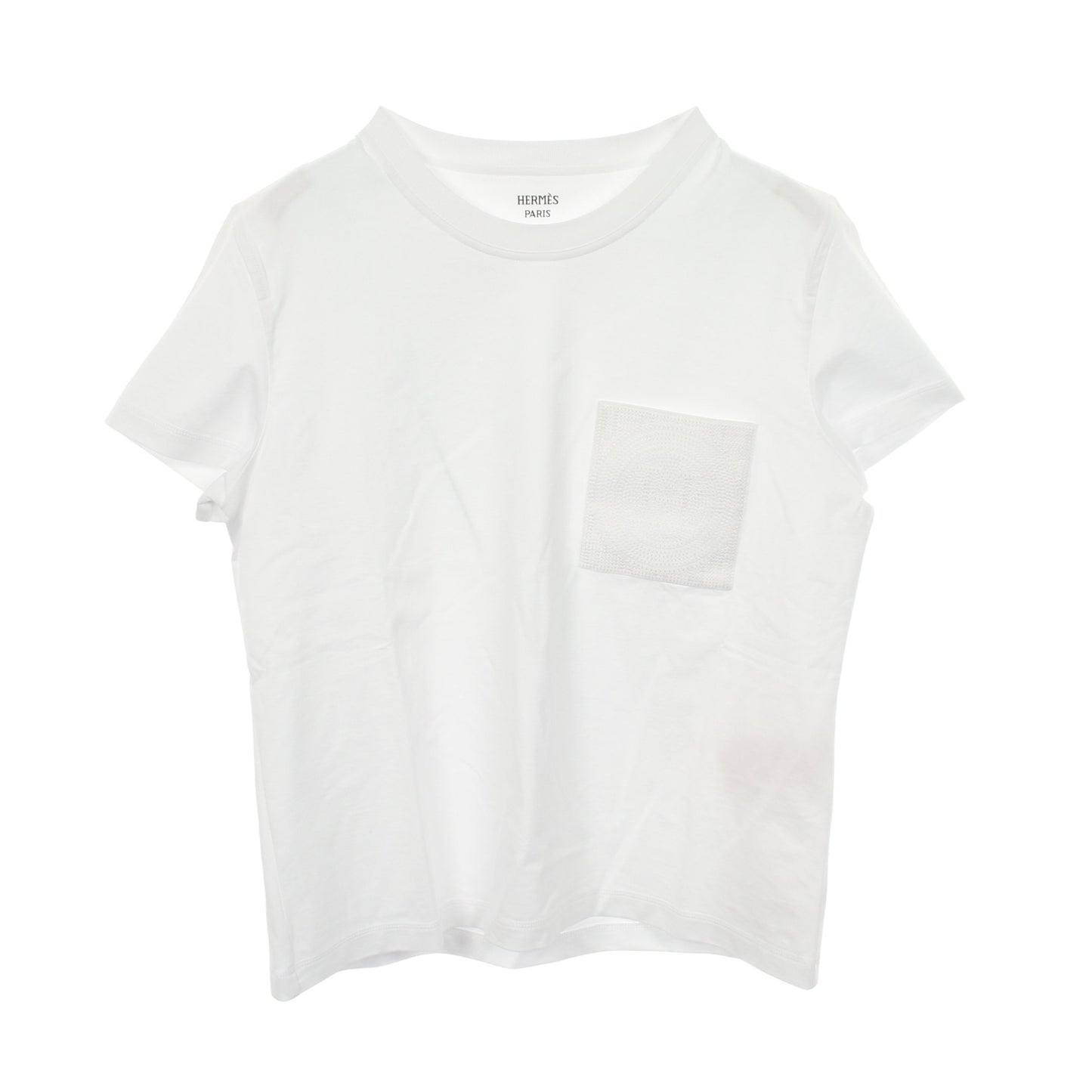 モザイク刺繍パッチポケット 半袖Tシャツ コットン ホワイト エルメス トップス HERMES