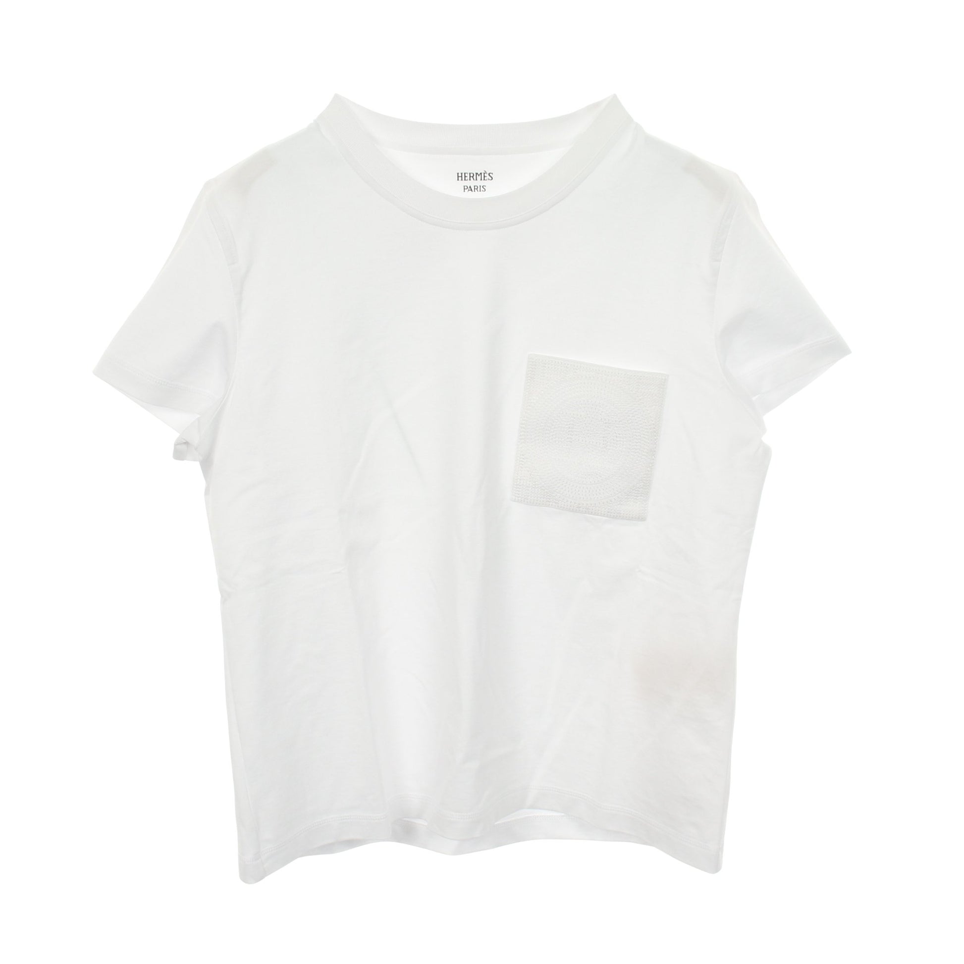 モザイク刺繍パッチポケット 半袖Tシャツ コットン ホワイト エルメス トップス HERMES