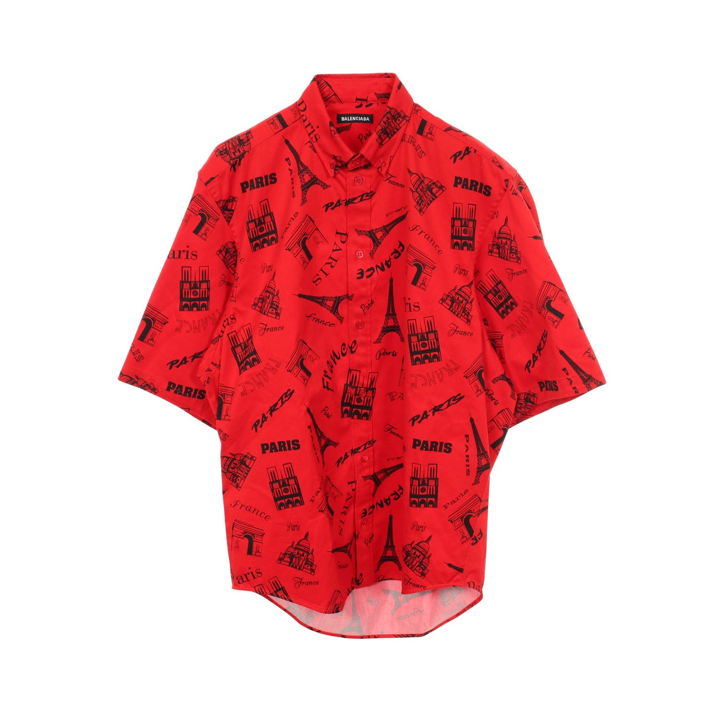 ツーリストプリント シャツ 半袖 総柄 コットン レッド ブラック バレンシアガ トップス BALENCIAGA