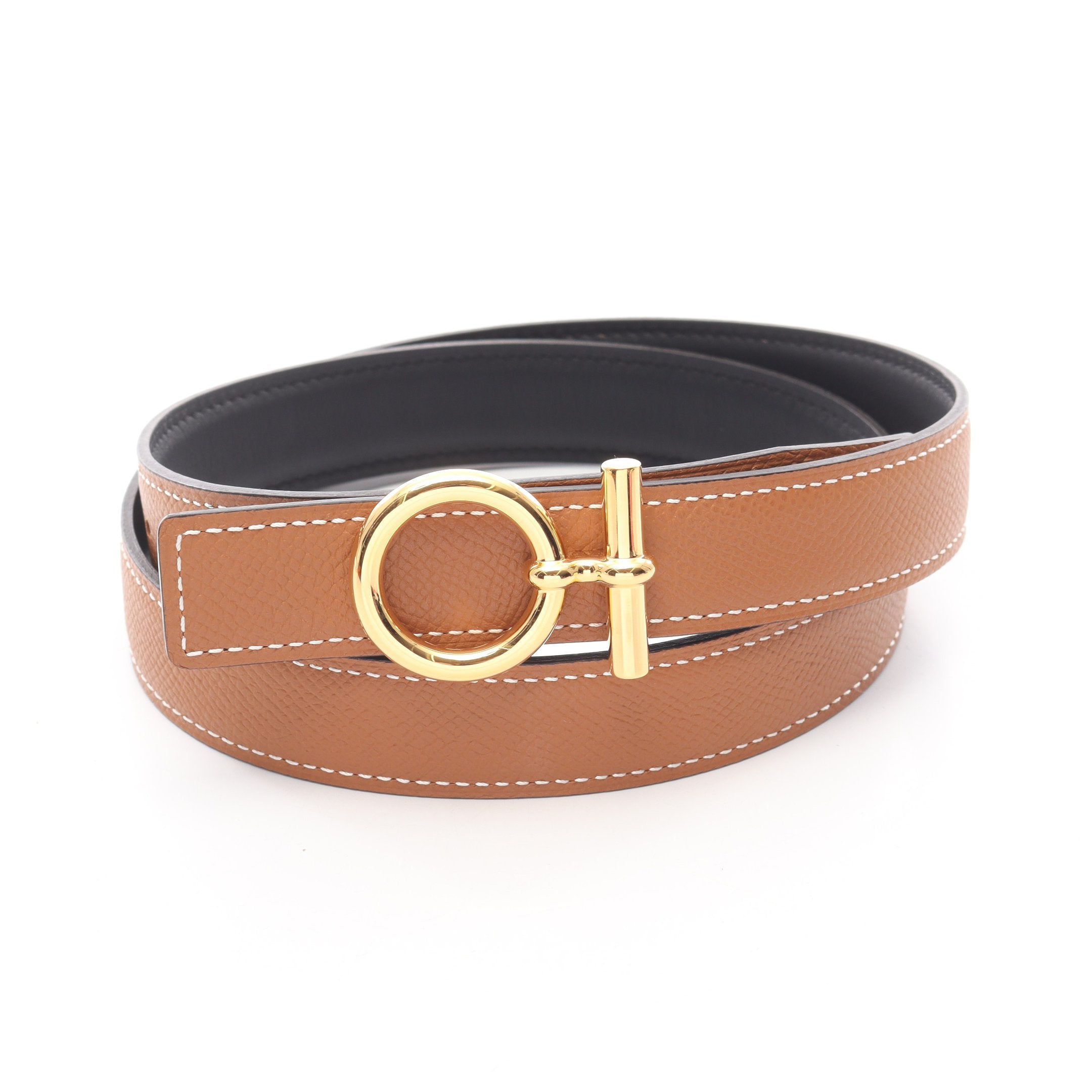 エルメス HERMES フロ ゴールド ベルト 衣料品 レザー ヴォーエプソン / ヴォースイフト ヴォーエプソン ゴールド W刻印（2024年製造） メンズ レディース ゴールド系 / ブラック系 【中古】 フロ ゴールド ベルト ヴォーエプソン ヴォースイフト ゴールド