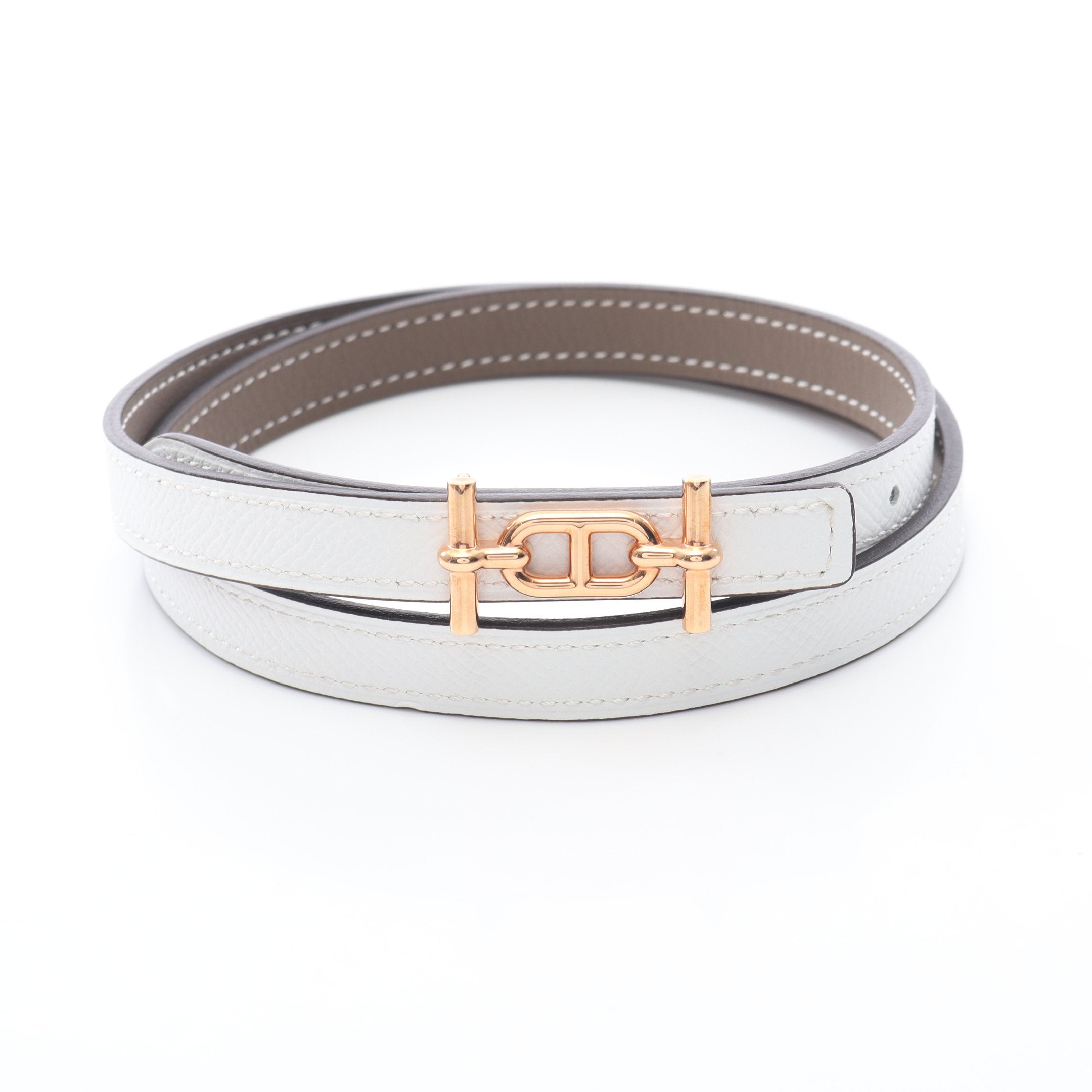 エルメス HERMES アンクル ベルト 衣料品 レザー ヴォースイフト / ヴォーエプソン ヴォースイフト ホワイト B刻印（2023年製造） レディース グレー系 / ホワイト系 【中古】 アンクル ベルト ヴォースイフト ヴォーエプソン グレーブラウン