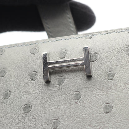 ベアンスフレ ブルーグラシエ 二つ折り長財布 オーストリッチ グレー シルバー金具 B刻印 エルメス 財布・小物 HERMES