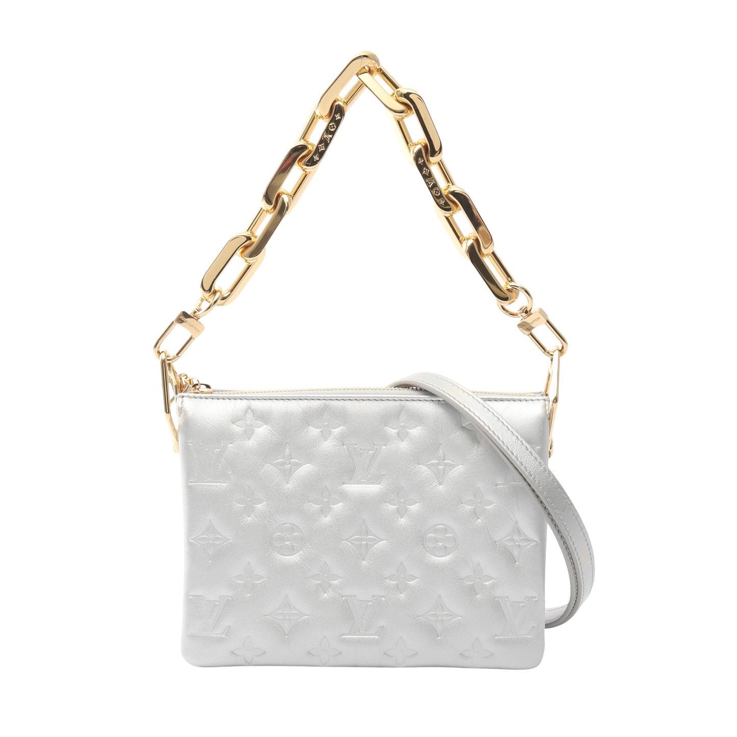 クッサンBB モノグラムエンボス チェーンショルダーバッグ レザー シルバー 2WAY ルイヴィトン バッグ LOUIS VUITTON