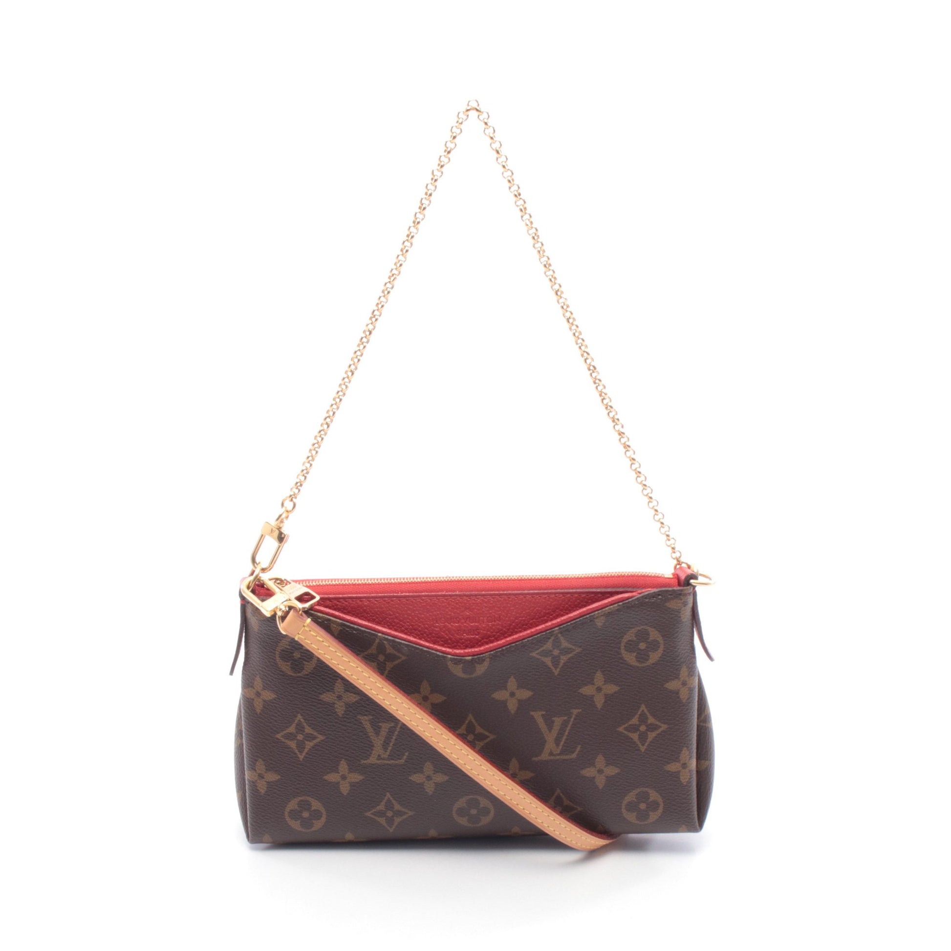 パラス クラッチ モノグラム スリーズ チェーンハンドバッグ PVC レザー ブラウン レッド 2WAY ルイヴィトン バッグ LOUIS VUITTON