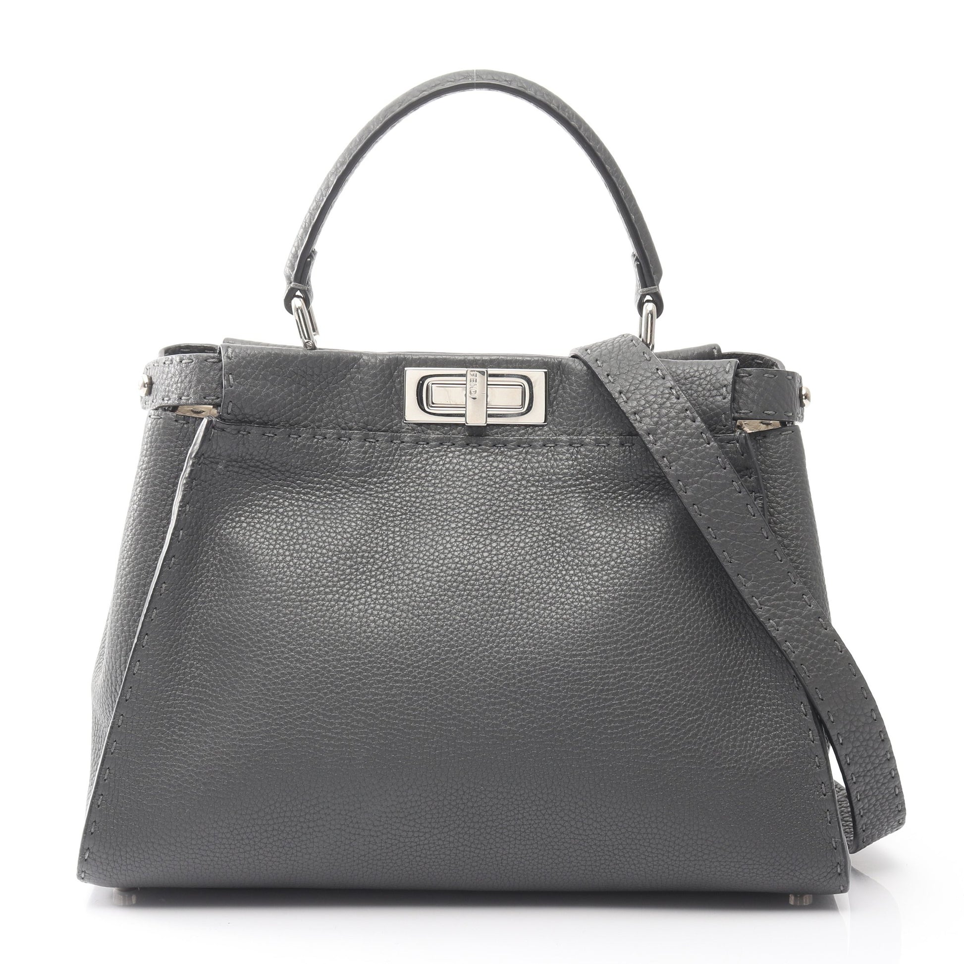 ピーカブー レギュラー ハンドバッグ レザー グレー 2WAY フェンディ バッグ FENDI