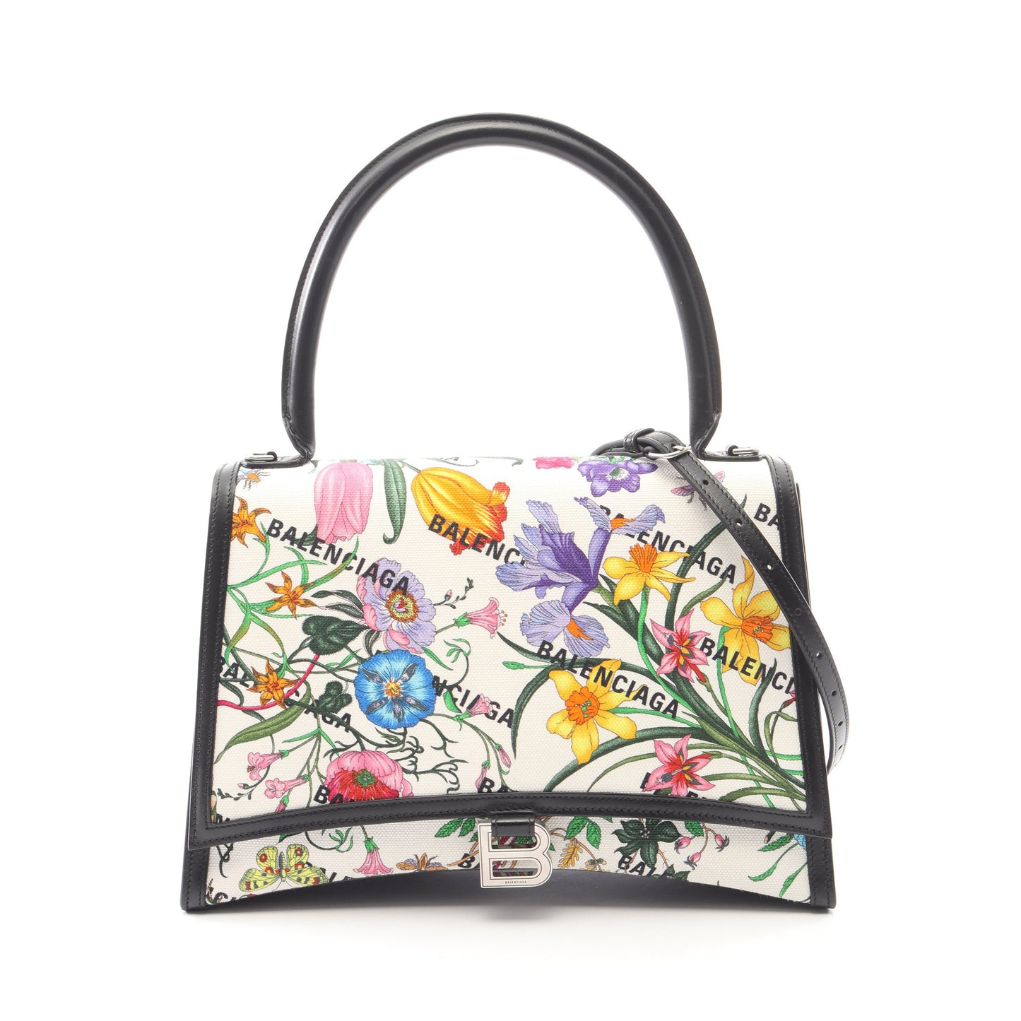 GUCCI × BALENCIAGA ザ ハッカープロジェクト フローラ アワーグラス ハンドバッグ PVC レザー ホワイト ブラック マルチカラー 2WAY グッチ バッグ GUCCI