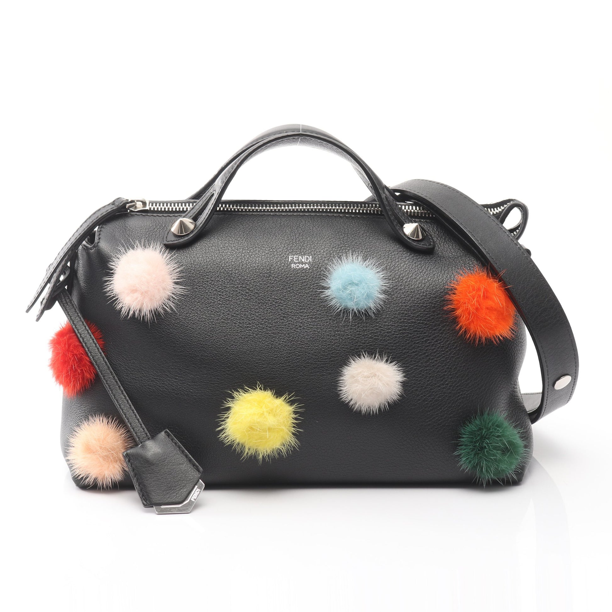 BY THE WAY MEDIUM バイザウェイ ミディアム ハンドバッグ ポンポン付き レザー ブラック マルチカラー 2WAY フェンディ バッグ FENDI