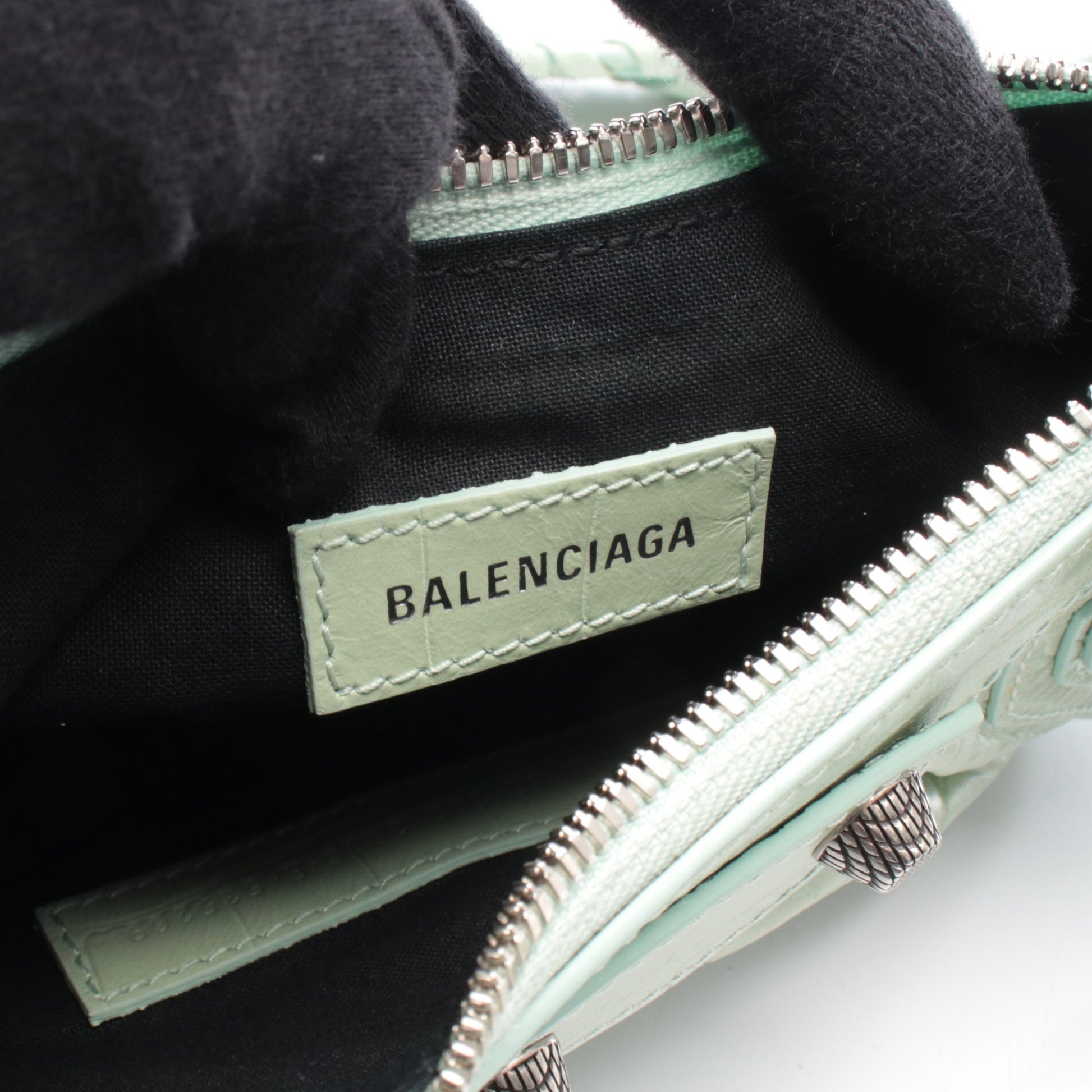 LE CAGOLE ル カゴール ショルダーバッグ レザー ライトグリーン クロコ型押し バレンシアガ バッグ BALENCIAGA