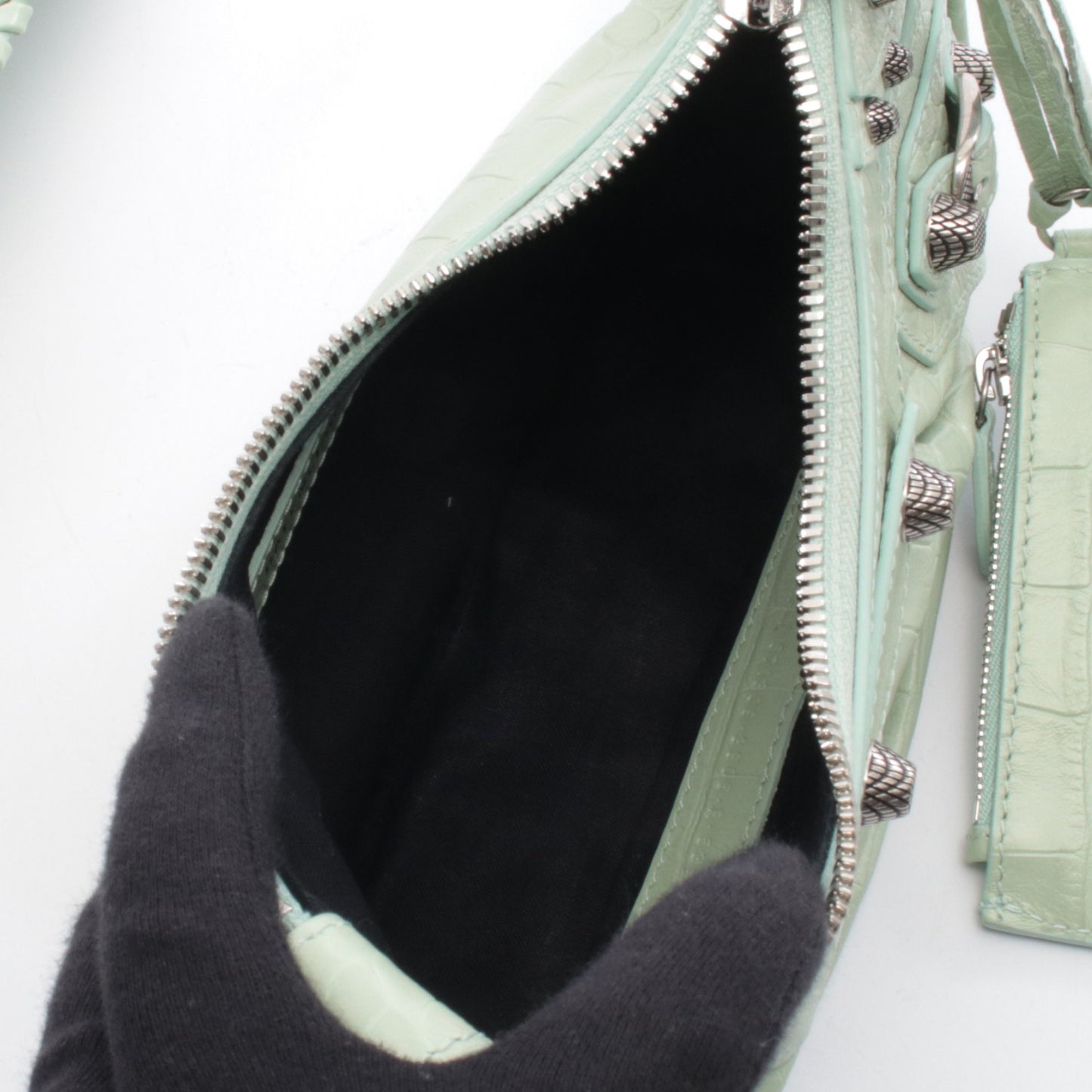 LE CAGOLE ル カゴール ショルダーバッグ レザー ライトグリーン クロコ型押し バレンシアガ バッグ BALENCIAGA