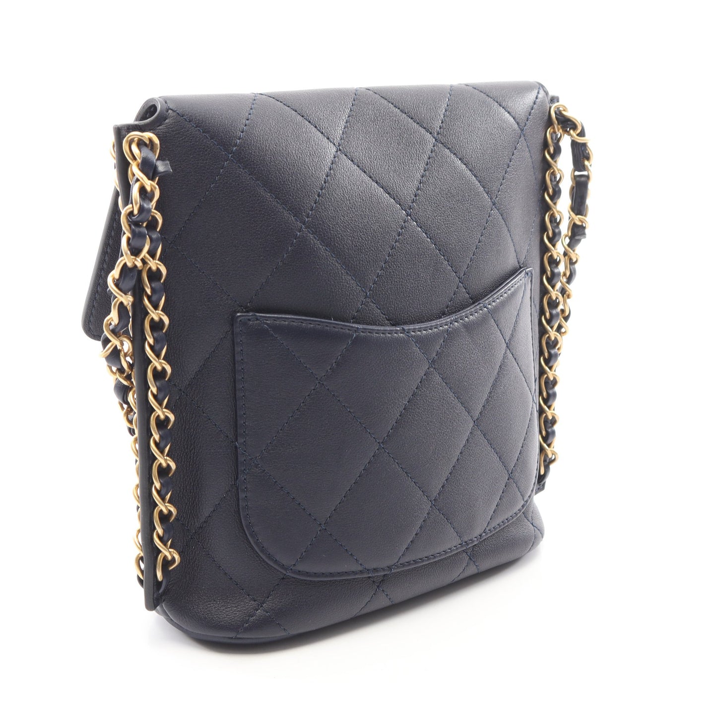 マトラッセ チェーンショルダーバッグ ラムスキン ネイビー ゴールド金具 シャネル バッグ CHANEL