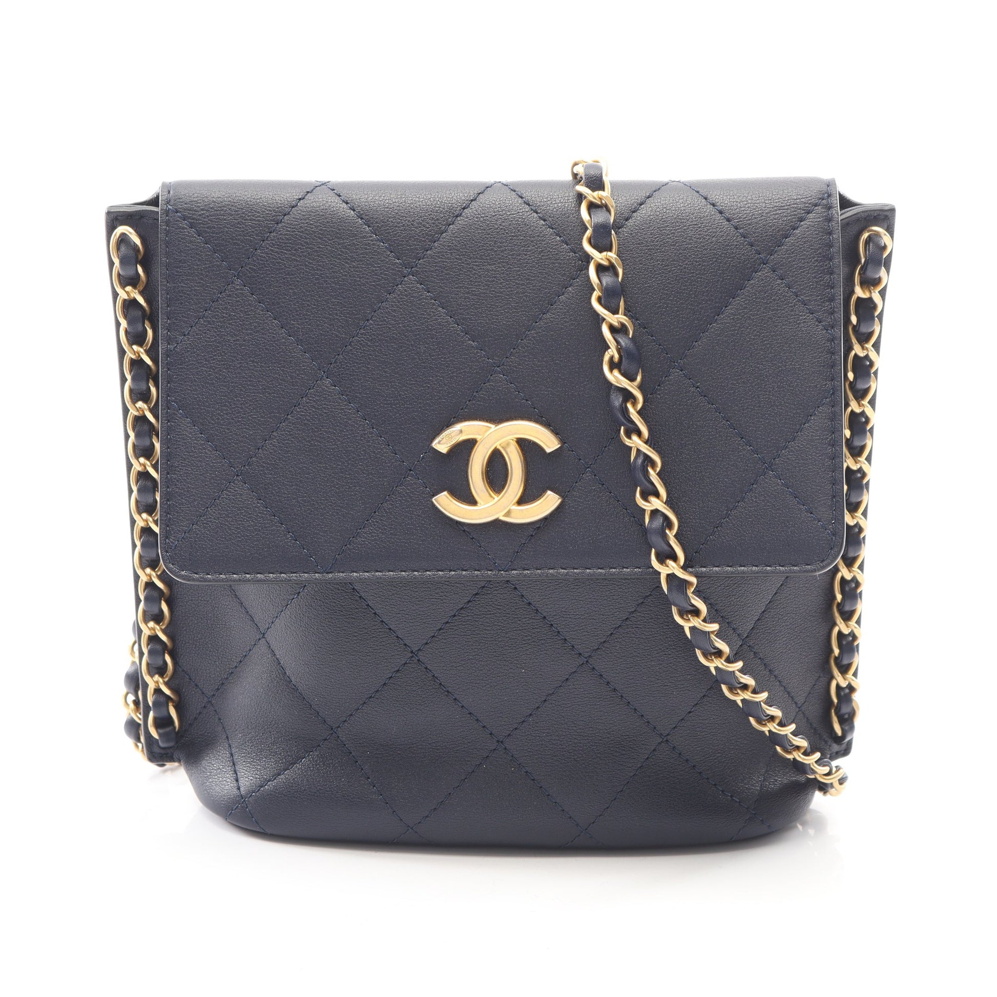 マトラッセ チェーンショルダーバッグ ラムスキン ネイビー ゴールド金具 シャネル バッグ CHANEL