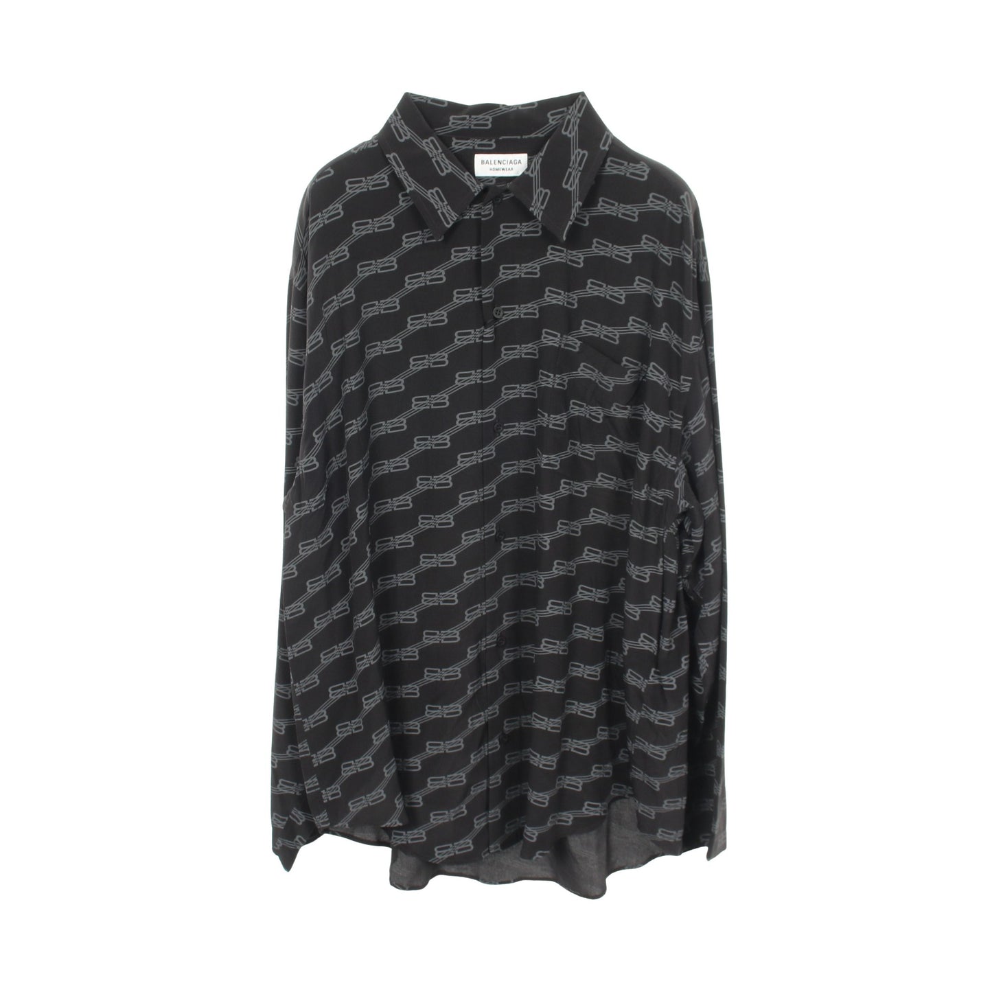 シャツ 長袖 ロゴ総柄 シルク ブラック バレンシアガ トップス BALENCIAGA