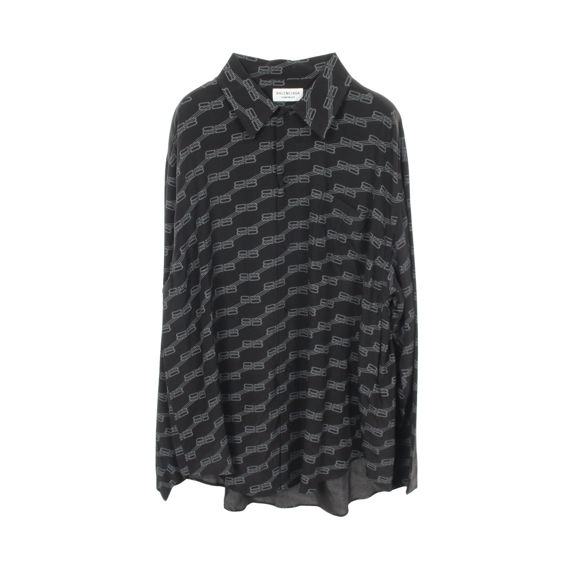 シャツ 長袖 ロゴ総柄 シルク ブラック バレンシアガ トップス BALENCIAGA