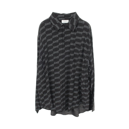 シャツ 長袖 ロゴ総柄 シルク ブラック バレンシアガ トップス BALENCIAGA