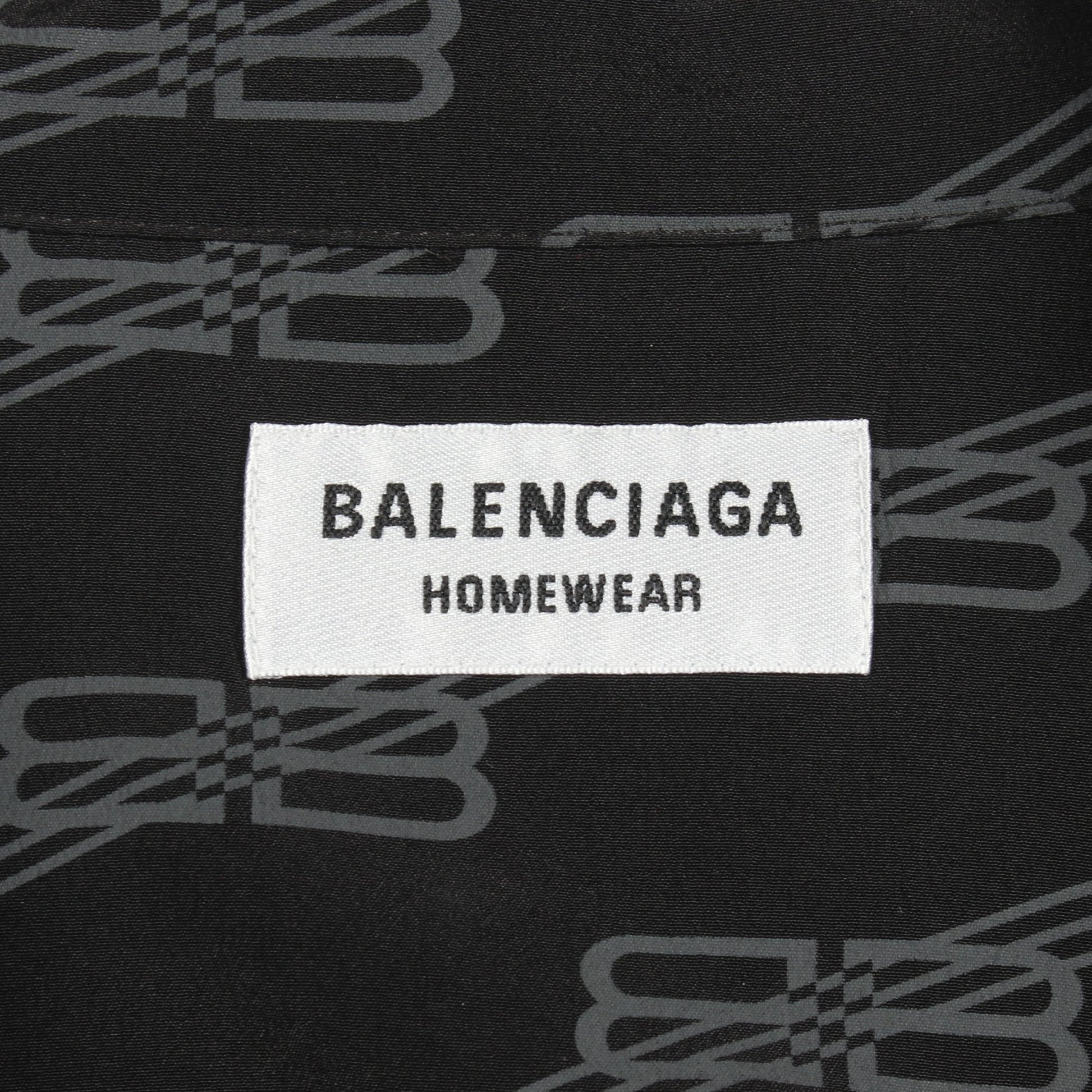 シャツ 長袖 ロゴ総柄 シルク ブラック バレンシアガ トップス BALENCIAGA