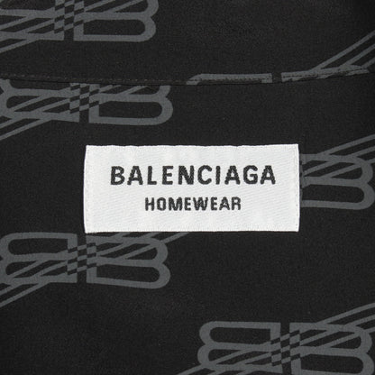 シャツ 長袖 ロゴ総柄 シルク ブラック バレンシアガ トップス BALENCIAGA