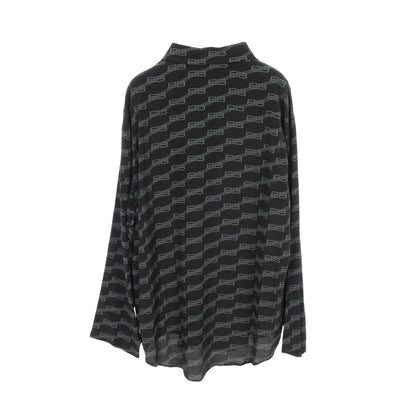 シャツ 長袖 ロゴ総柄 シルク ブラック バレンシアガ トップス BALENCIAGA