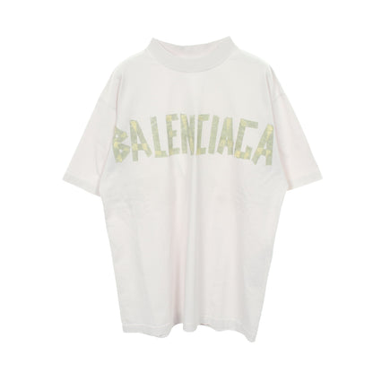 TAPE TYPE BBロゴ 半袖Tシャツ クルーネック コットン オフホワイト ダメージ加工 バレンシアガ トップス BALENCIAGA