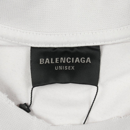 TAPE TYPE BBロゴ 半袖Tシャツ クルーネック コットン オフホワイト ダメージ加工 バレンシアガ トップス BALENCIAGA