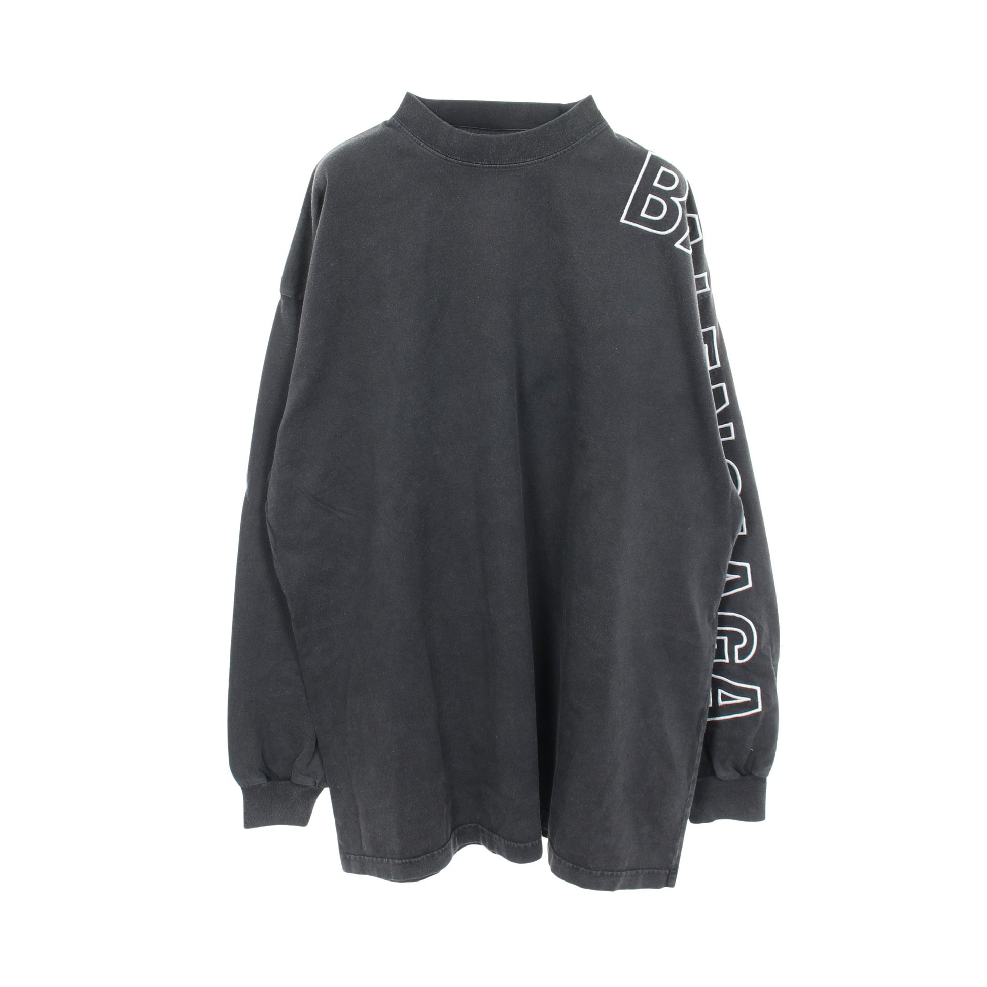 ロゴ刺繍 オーバーサイズ 長袖Tシャツ コットン ダークグレー ヴィンテージ加工 バレンシアガ トップス BALENCIAGA