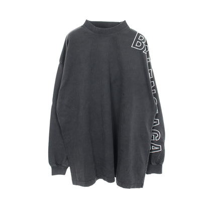ロゴ刺繍 オーバーサイズ 長袖Tシャツ コットン ダークグレー ヴィンテージ加工 バレンシアガ トップス BALENCIAGA