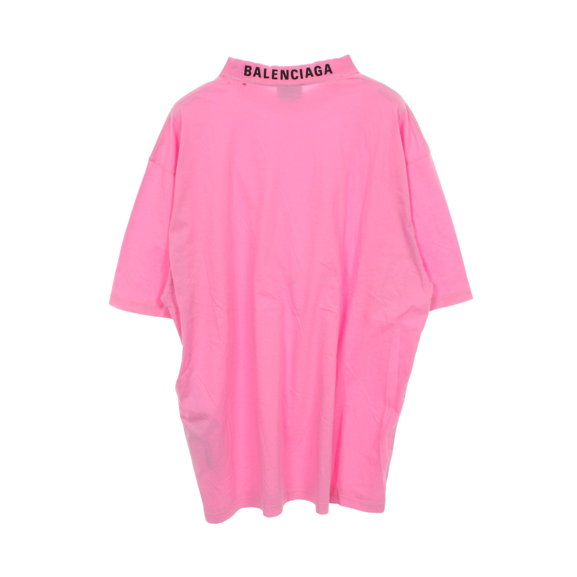 ロゴ刺繍 オーバーサイズ 半袖Tシャツ クルーネック コットン ピンク ダメージ加工 バレンシアガ トップス BALENCIAGA