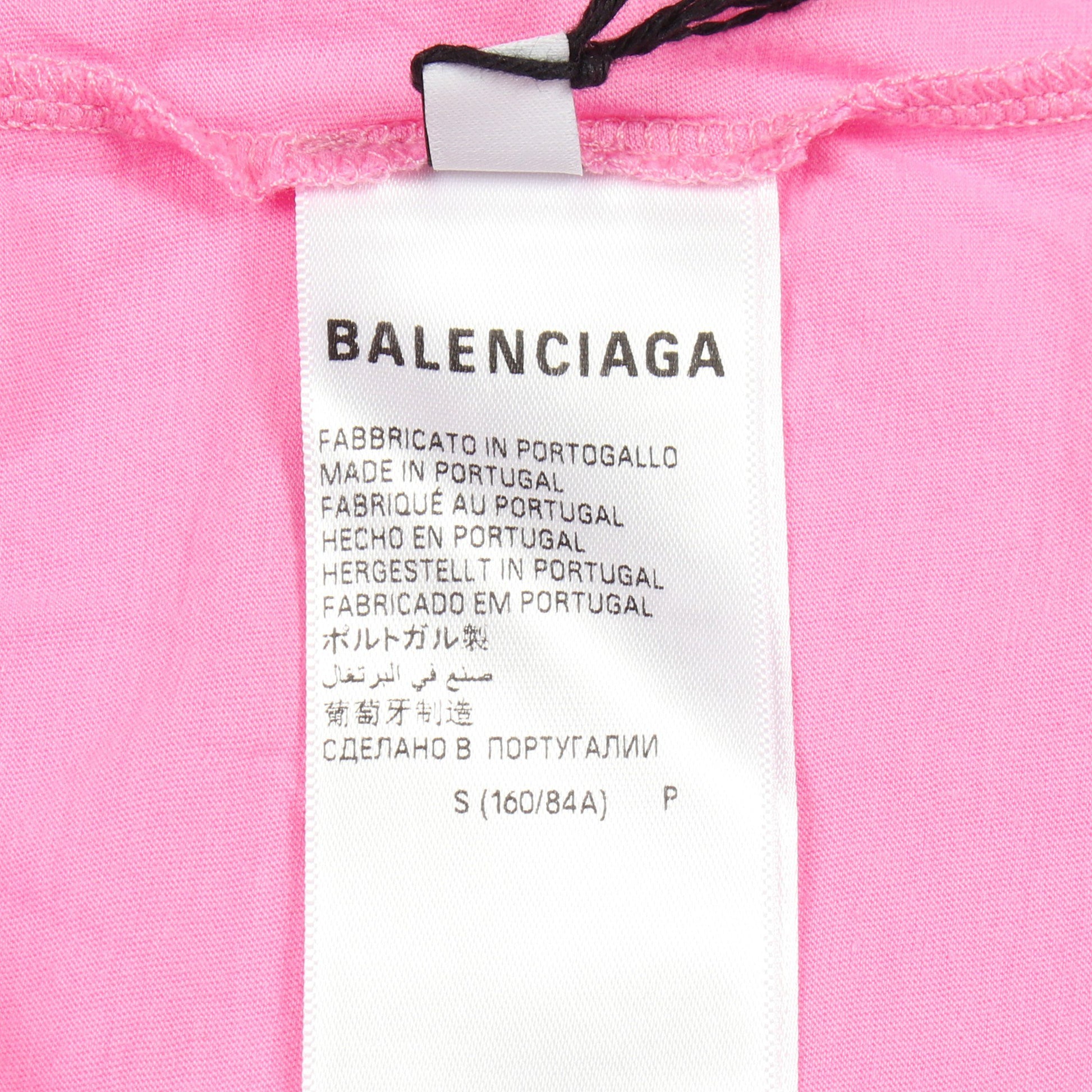 ロゴ刺繍 オーバーサイズ 半袖Tシャツ クルーネック コットン ピンク ダメージ加工 バレンシアガ トップス BALENCIAGA