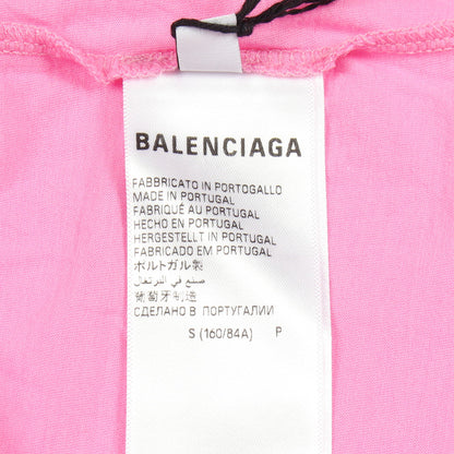 ロゴ刺繍 オーバーサイズ 半袖Tシャツ クルーネック コットン ピンク ダメージ加工 バレンシアガ トップス BALENCIAGA