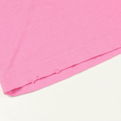 ロゴ刺繍 オーバーサイズ 半袖Tシャツ クルーネック コットン ピンク ダメージ加工 バレンシアガ トップス BALENCIAGA