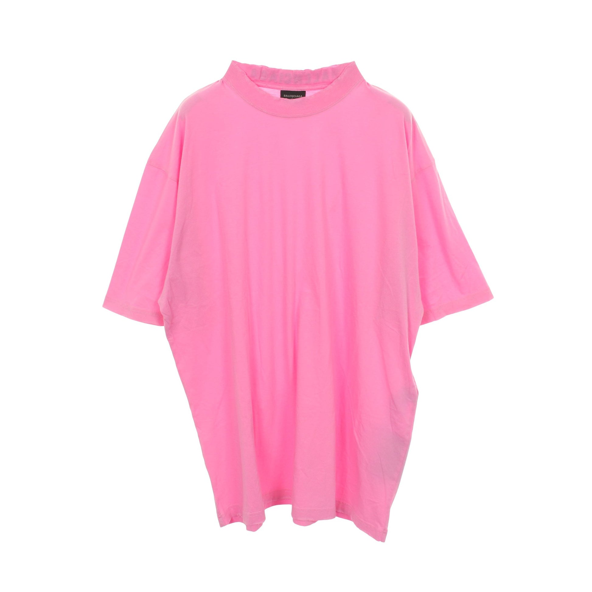 ロゴ刺繍 オーバーサイズ 半袖Tシャツ クルーネック コットン ピンク ダメージ加工 バレンシアガ トップス BALENCIAGA