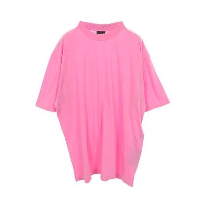 ロゴ刺繍 オーバーサイズ 半袖Tシャツ クルーネック コットン ピンク ダメージ加工 バレンシアガ トップス BALENCIAGA