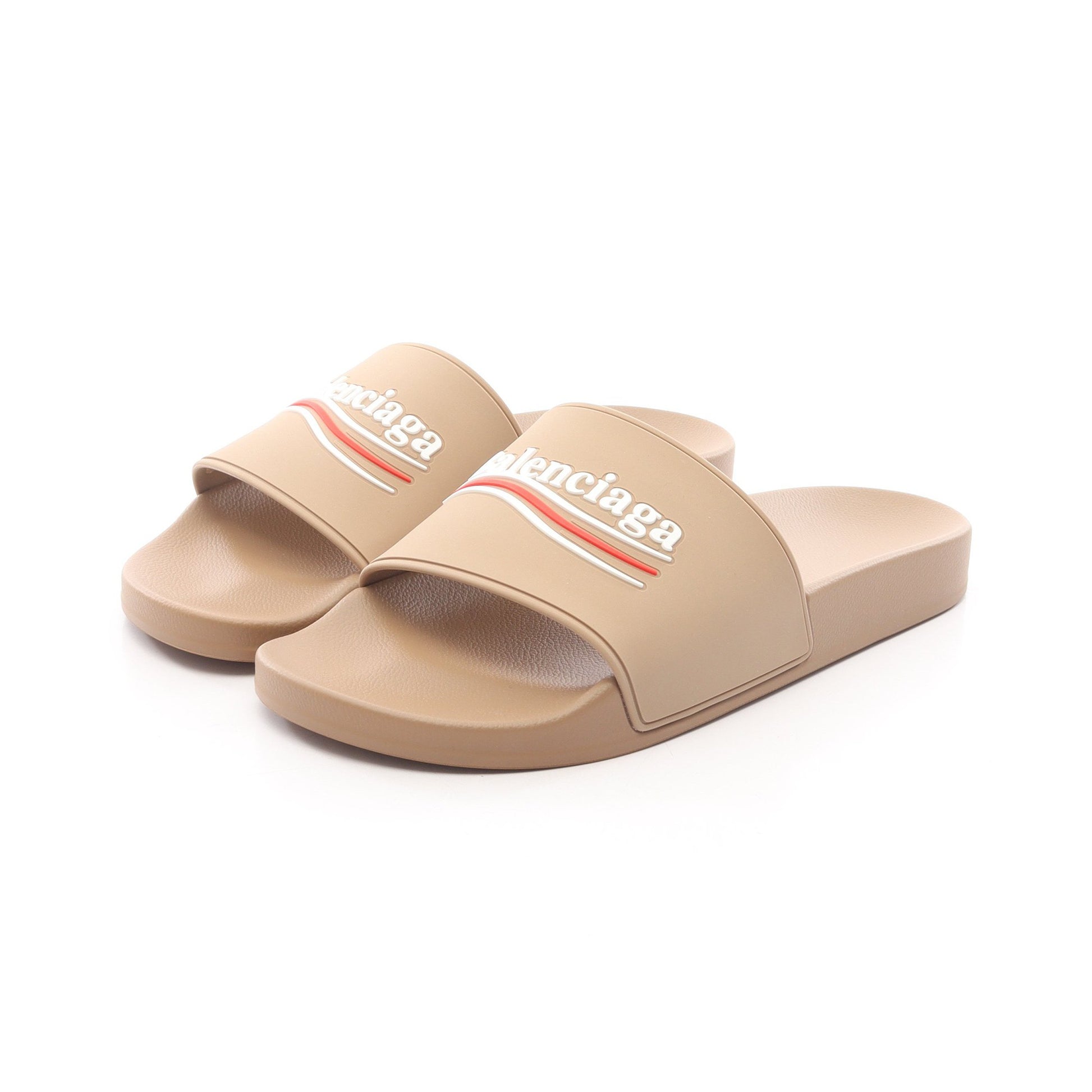 Pool Slide キャンペーンロゴ スライドサンダル ラバー ベージュ バレンシアガ シューズ BALENCIAGA