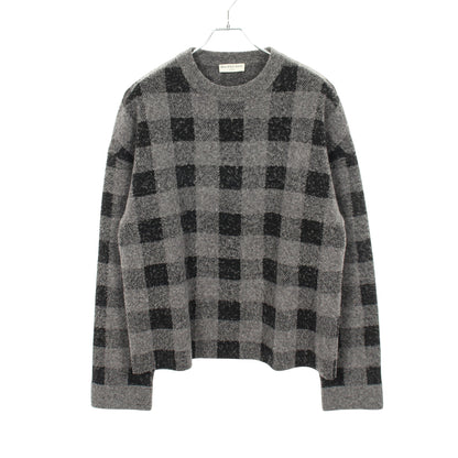 ニット クルーネック ブロックチェック ウール ナイロン ブラック グレー バレンシアガ トップス BALENCIAGA