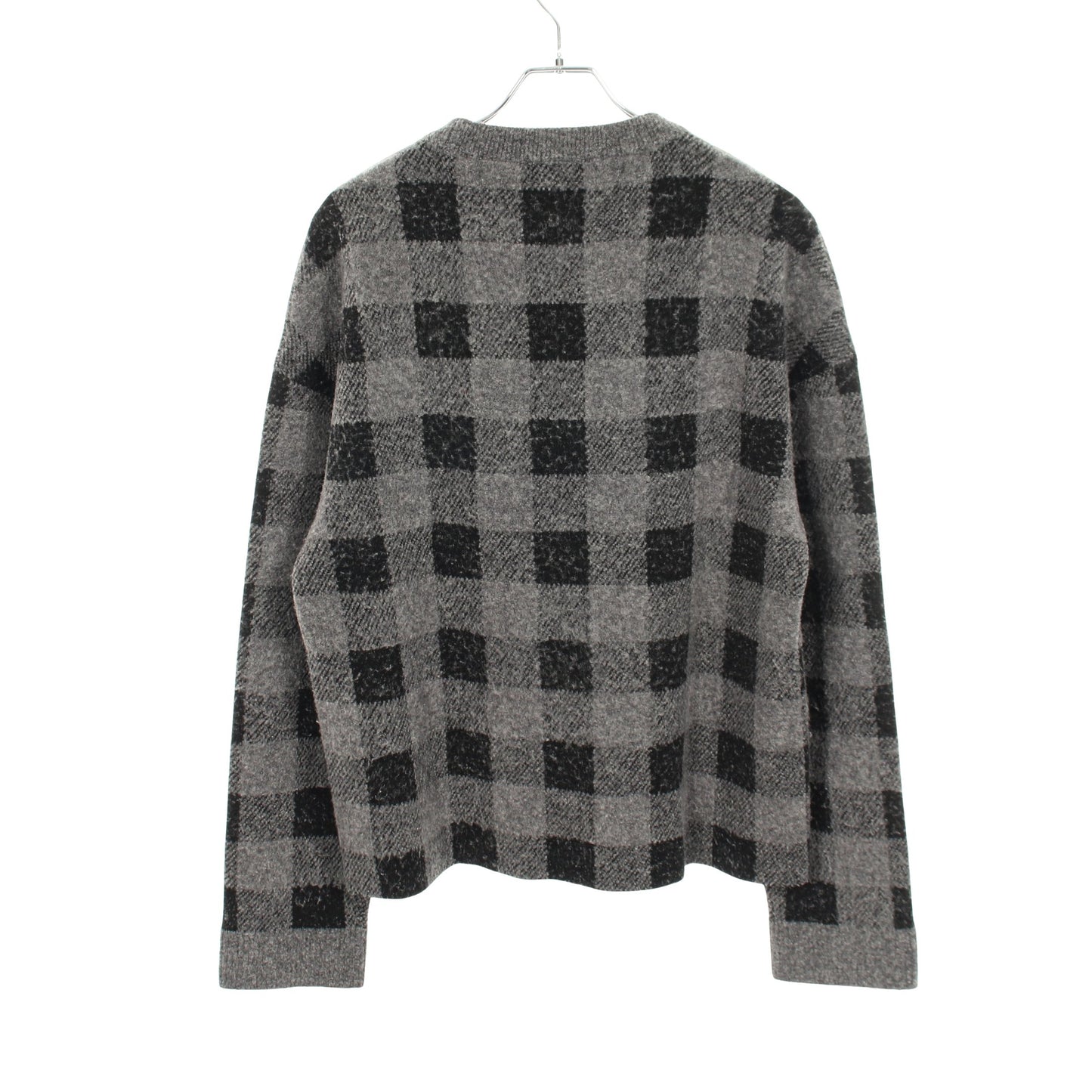 ニット クルーネック ブロックチェック ウール ナイロン ブラック グレー バレンシアガ トップス BALENCIAGA