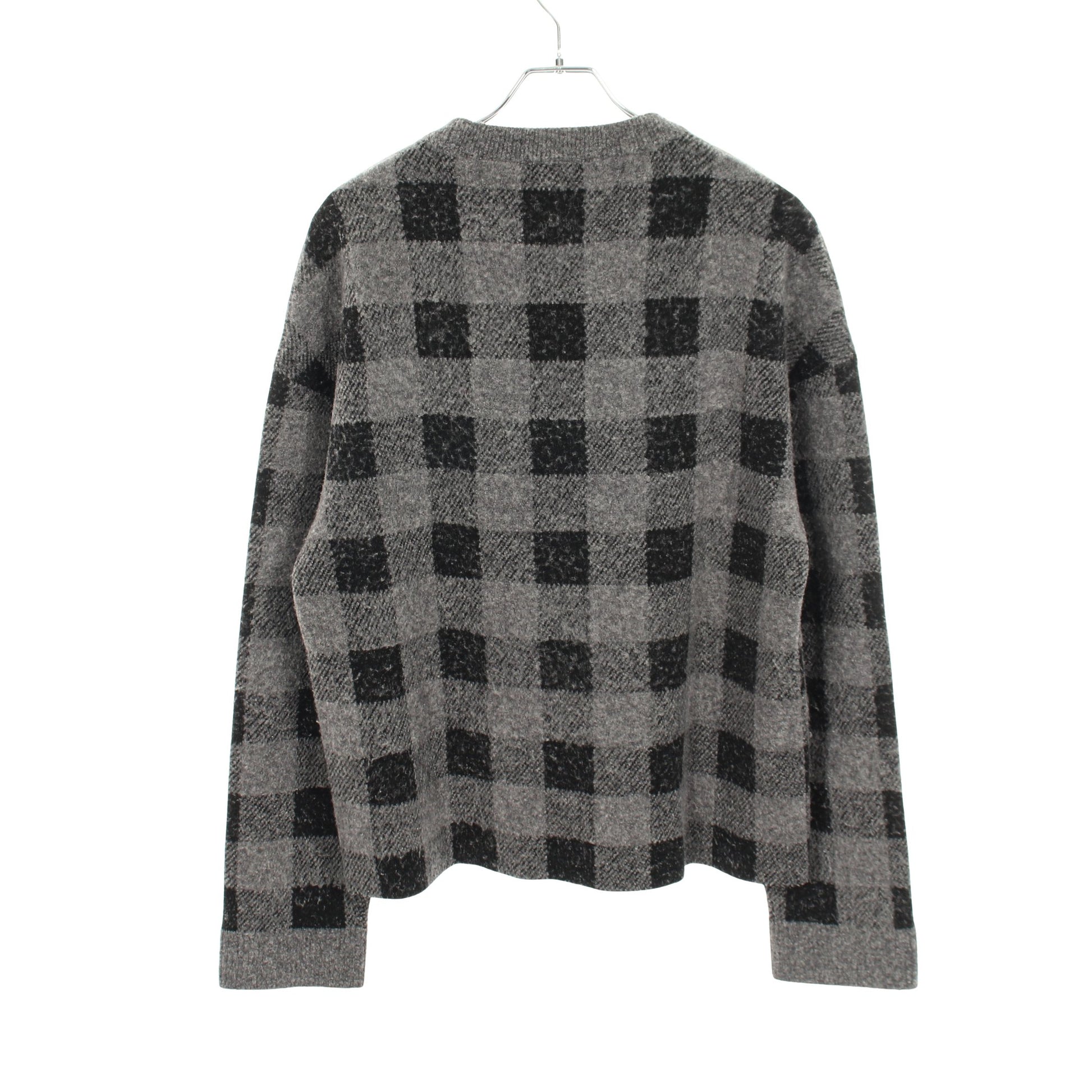 ニット クルーネック ブロックチェック ウール ナイロン ブラック グレー バレンシアガ トップス BALENCIAGA