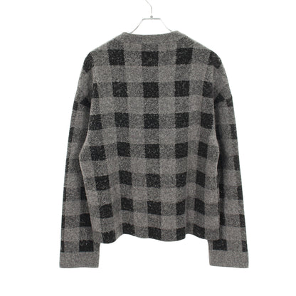 ニット クルーネック ブロックチェック ウール ナイロン ブラック グレー バレンシアガ トップス BALENCIAGA