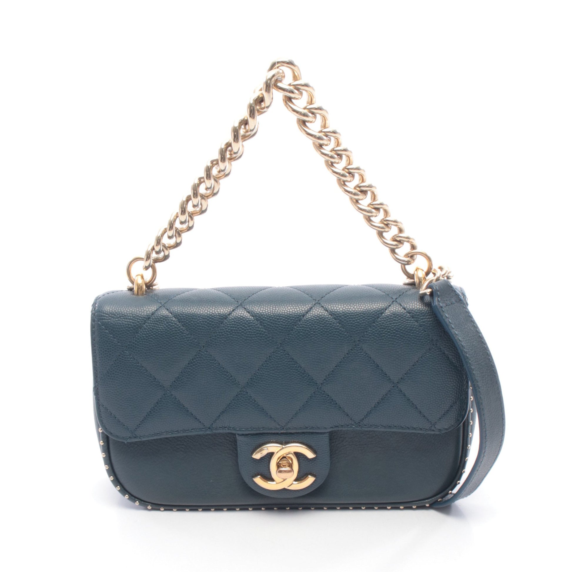 マトラッセ チェーンショルダーバッグ キャビアスキン ネイビー ゴールド金具 シャネル バッグ CHANEL