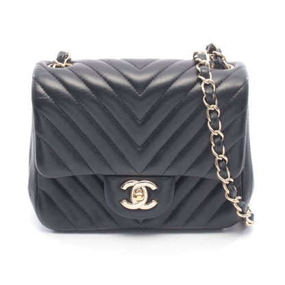 シェブロン Vステッチ ミニ チェーンショルダーバッグ ラムスキン ブラック ゴールド金具 シャネル バッグ CHANEL