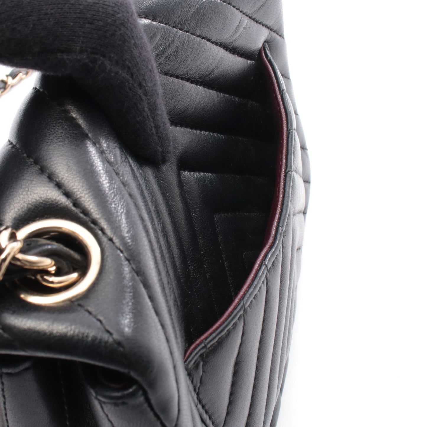 シェブロン Vステッチ ミニ チェーンショルダーバッグ ラムスキン ブラック ゴールド金具 シャネル バッグ CHANEL