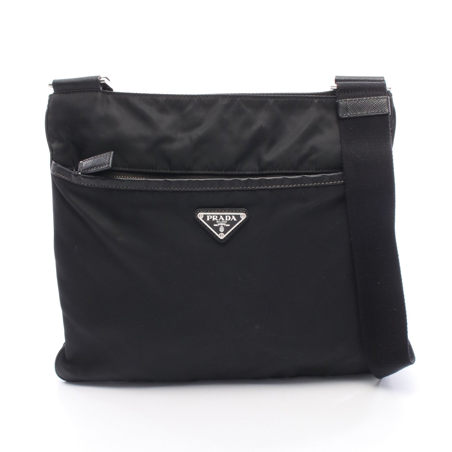 TESSUTO + SAFFI ショルダーバッグ ナイロン サフィアーノレザー ブラック プラダ バッグ PRADA
