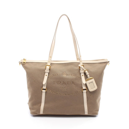 LOGO JACQUARD ロゴジャガード ショルダーバッグ トートバッグ キャンバス レザー カーキブラウン アイボリー プラダ バッグ PRADA