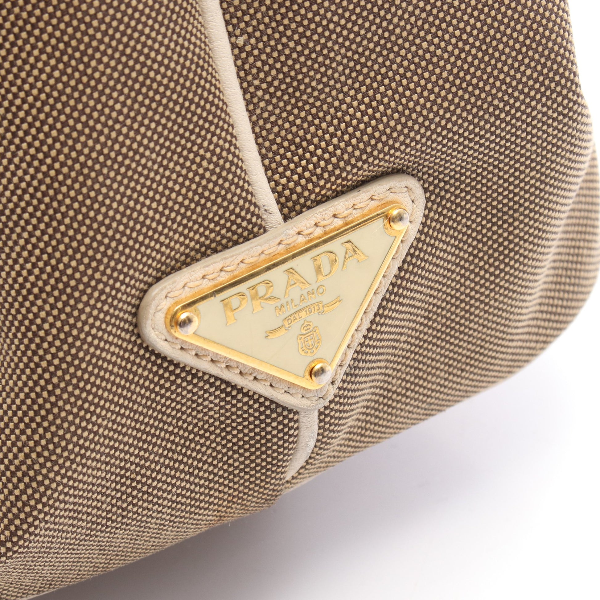 LOGO JACQUARD ロゴジャガード ショルダーバッグ トートバッグ キャンバス レザー カーキブラウン アイボリー プラダ バッグ PRADA