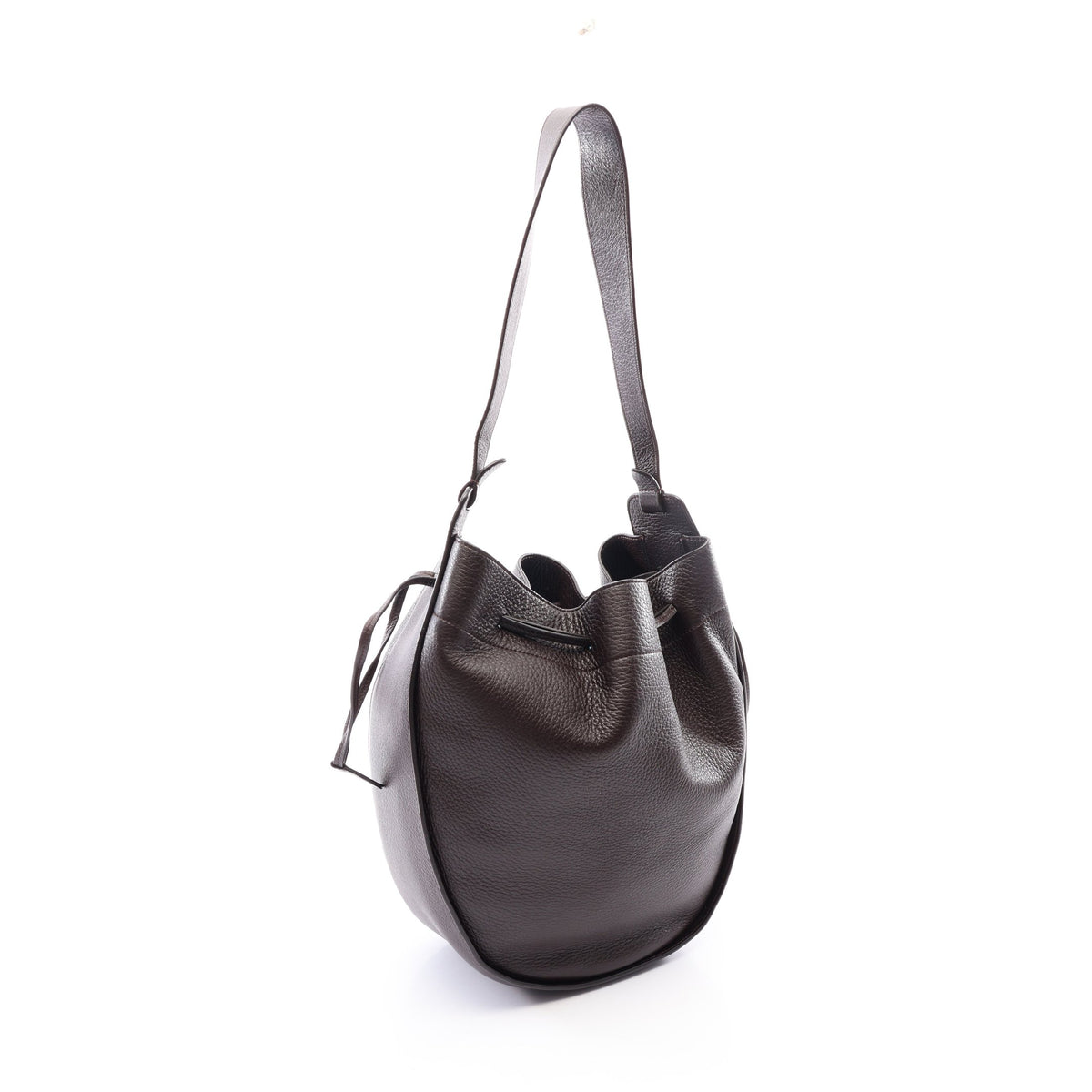 XL Drawstring Hobo Bag ワンショルダーバッグ レザー ダークブラウン ザロウ