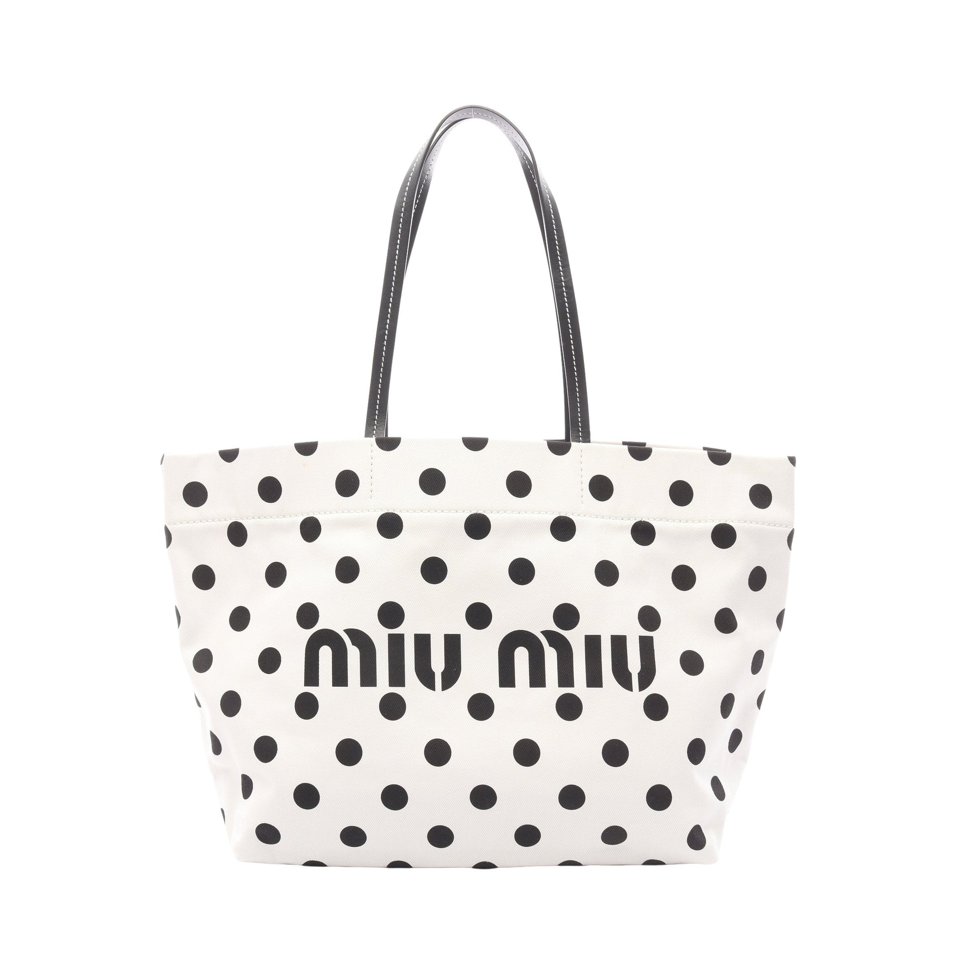 ロゴ ショルダーバッグ トートバッグ キャンバス レザー ホワイト ブラック ミュウミュウ バッグ miu miu