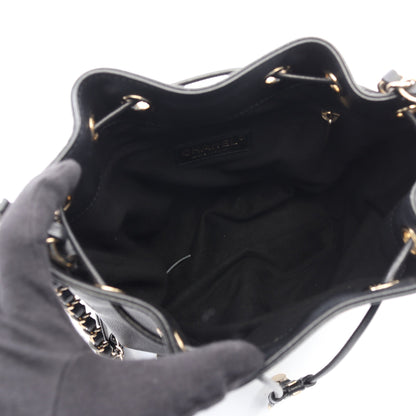 ドーヴィル 巾着 チェーンショルダーバッグ キャビアスキン ブラック ゴールド金具 シャネル バッグ CHANEL