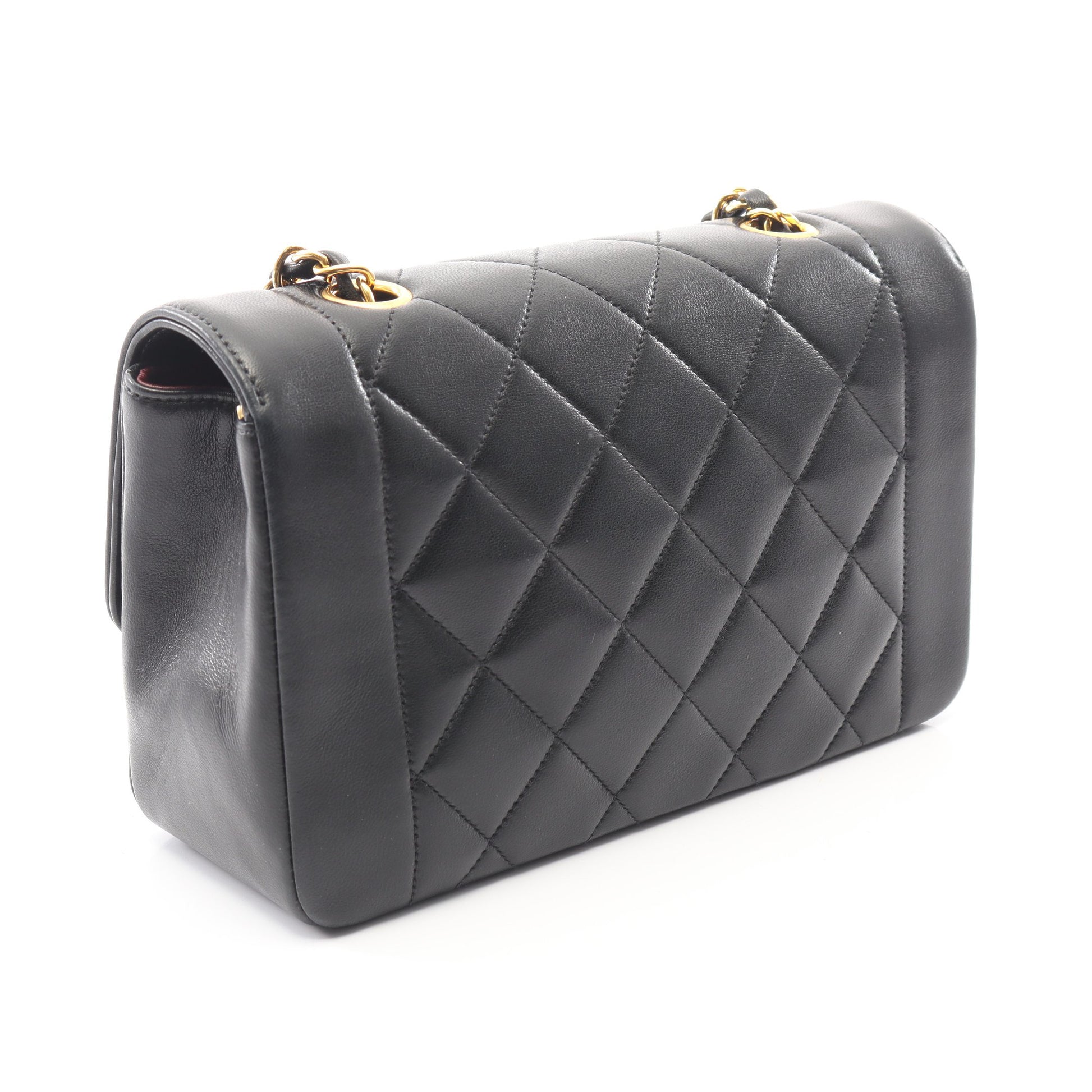マトラッセ ダイアナフラップ チェーンショルダーバッグ ラムスキン ブラック ゴールド金具 シャネル バッグ CHANEL