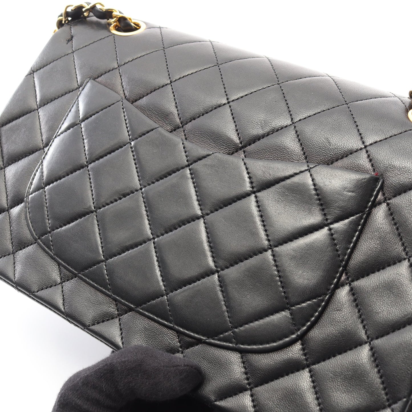 マトラッセ Wフラップ Wチェーンショルダーバッグ ラムスキン ブラック ゴールド金具 ヴィンテージ シャネル バッグ CHANEL