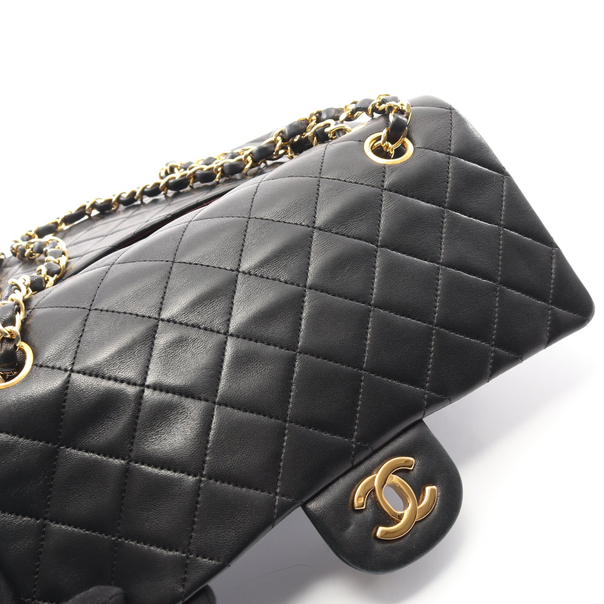 マトラッセ Wフラップ Wチェーンショルダーバッグ ラムスキン ブラック ゴールド金具 ヴィンテージ シャネル バッグ CHANEL