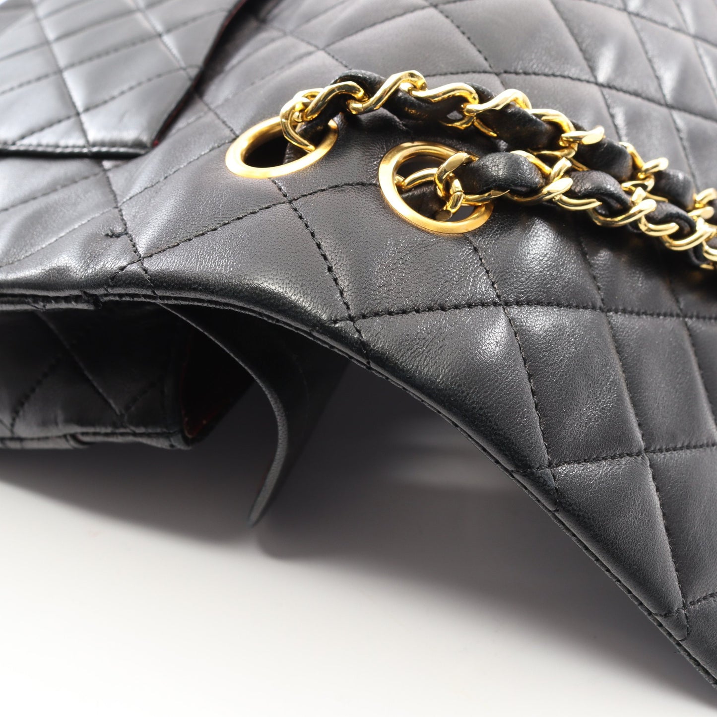 マトラッセ Wフラップ Wチェーンショルダーバッグ ラムスキン ブラック ゴールド金具 ヴィンテージ シャネル バッグ CHANEL