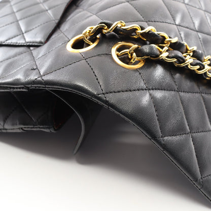 マトラッセ Wフラップ Wチェーンショルダーバッグ ラムスキン ブラック ゴールド金具 ヴィンテージ シャネル バッグ CHANEL